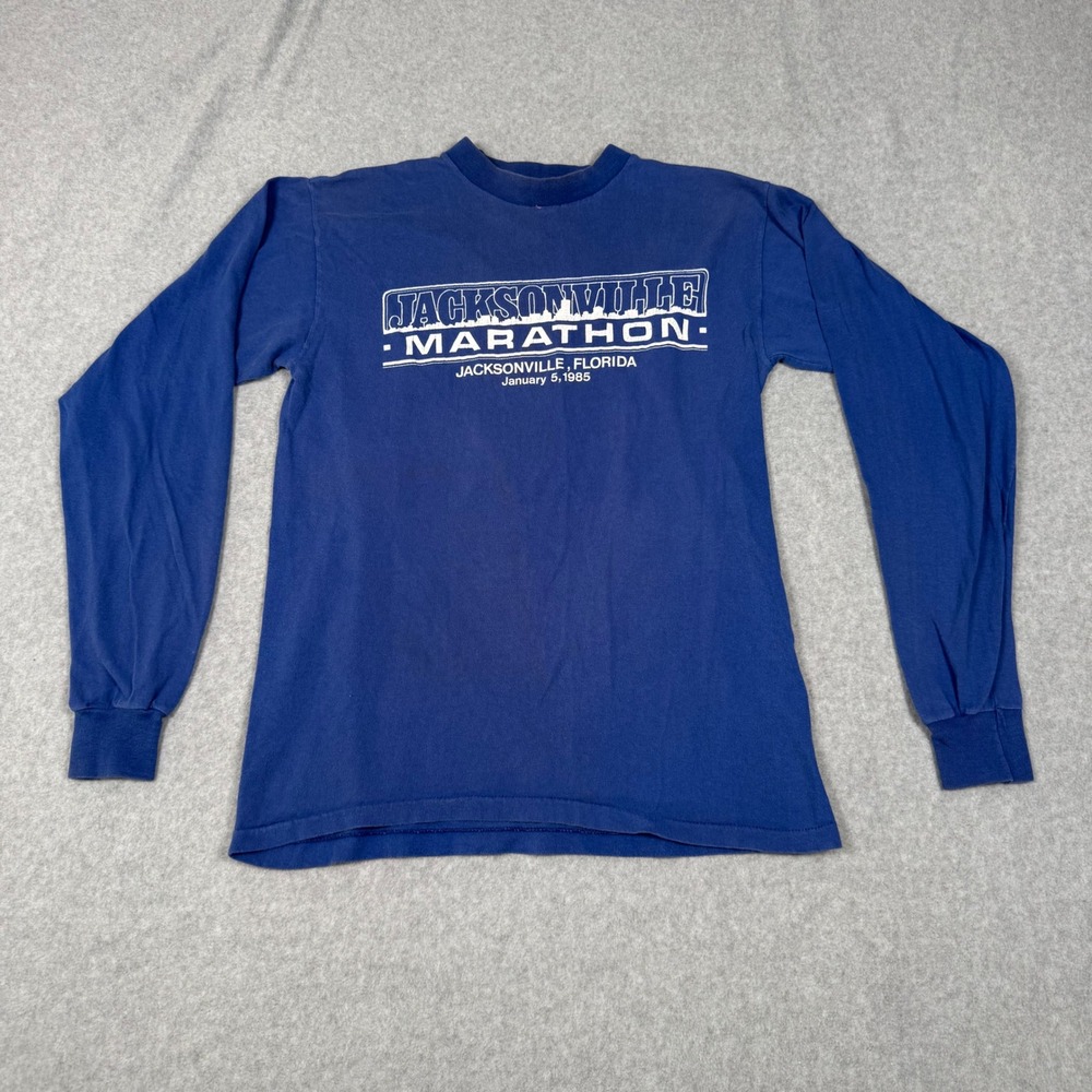 Vintage 1985 Jacksonville Marathon Long Sleeve Shirt Medallion Blue Mens Medium